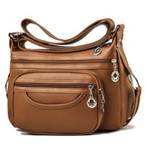Soft Leather Crossbody Sling Bag Multi-Layer Pocket