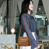 Soft Leather Crossbody Sling Bag Multi-Layer Pocket