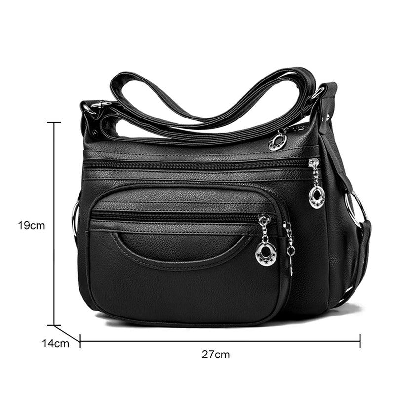 Soft Leather Crossbody Sling Bag Multi-Layer Pocket