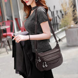 Soft Leather Crossbody Sling Bag Multi-Layer Pocket