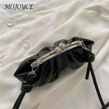 Shell Shape Small Clutch Handbag Metal Clip Buckle PU Shoulder Bag
