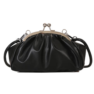 Shell Shape Small Clutch Handbag Metal Clip Buckle PU Shoulder Bag