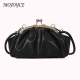 Shell Shape Small Clutch Handbag Metal Clip Buckle PU Shoulder Bag