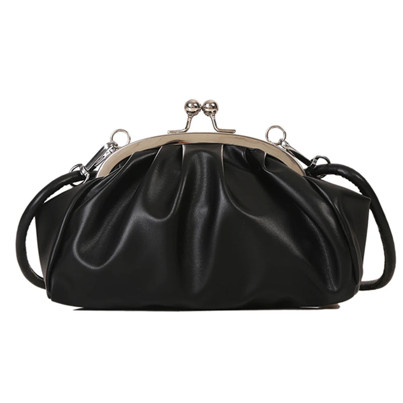 Shell Shape Small Clutch Handbag Metal Clip Buckle PU Shoulder Bag