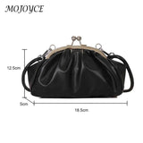 Shell Shape Small Clutch Handbag Metal Clip Buckle PU Shoulder Bag