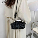 Shell Shape Small Clutch Handbag Metal Clip Buckle PU Shoulder Bag