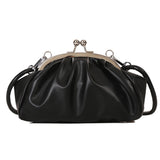 Shell Shape Small Clutch Handbag Metal Clip Buckle PU Shoulder Bag