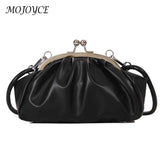 Shell Shape Small Clutch Handbag Metal Clip Buckle PU Shoulder Bag
