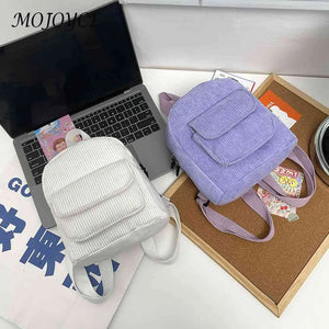 Small Fresh School Backpacks Retro Denim Corduroy Daypack Students Schoolbag