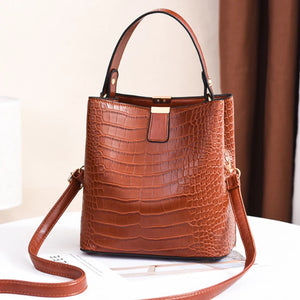 PU Leather Bucket Bag Women Travel Shoulder Handbag
