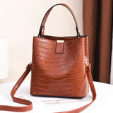 PU Leather Bucket Bag Women Travel Shoulder Handbag