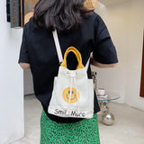 Canvas Bucket Bag Women's Shoulder Messenger Handbag