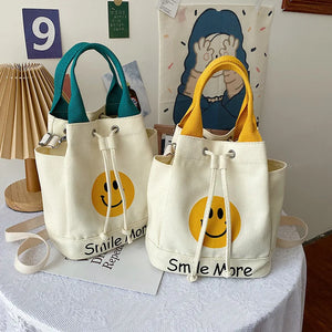 Canvas Bucket Bag Women's Shoulder Messenger Handbag