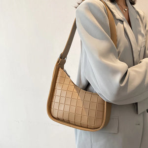 Retro Plaid Saddle Bag Large-Capacity PU Handbag