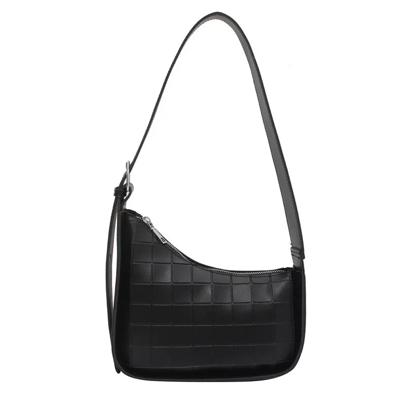 Retro Plaid Saddle Bag Large-Capacity PU Handbag