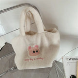 Plush Women's Shoulder Bag Bear Pattern Tote Large Capacity Faux Fur Purse