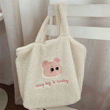 Plush Women's Shoulder Bag Bear Pattern Tote Large Capacity Faux Fur Purse