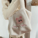 Plush Women's Shoulder Bag Bear Pattern Tote Large Capacity Faux Fur Purse