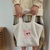 Plush Women's Shoulder Bag Bear Pattern Tote Large Capacity Faux Fur Purse