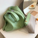 Vintage Soft Leather Bucket Shoulder Bag for Women