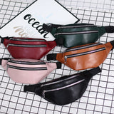 Solid Chest Bag Female Double-zipper Crossbody Bag PU Leather Fanny Pack