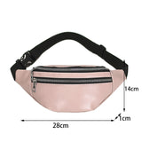 Solid Chest Bag Female Double-zipper Crossbody Bag PU Leather Fanny Pack