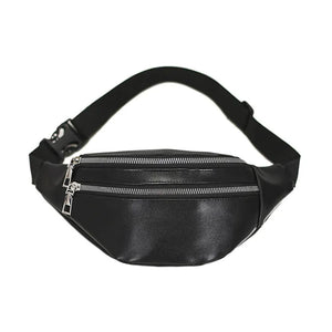 Solid Chest Bag Female Double-zipper Crossbody Bag PU Leather Fanny Pack