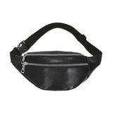 Solid Chest Bag Female Double-zipper Crossbody Bag PU Leather Fanny Pack