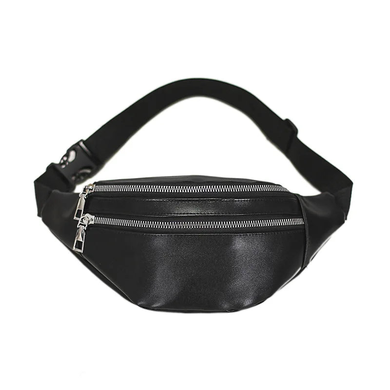 Double-zipper PU Leather Chest Bag for Women