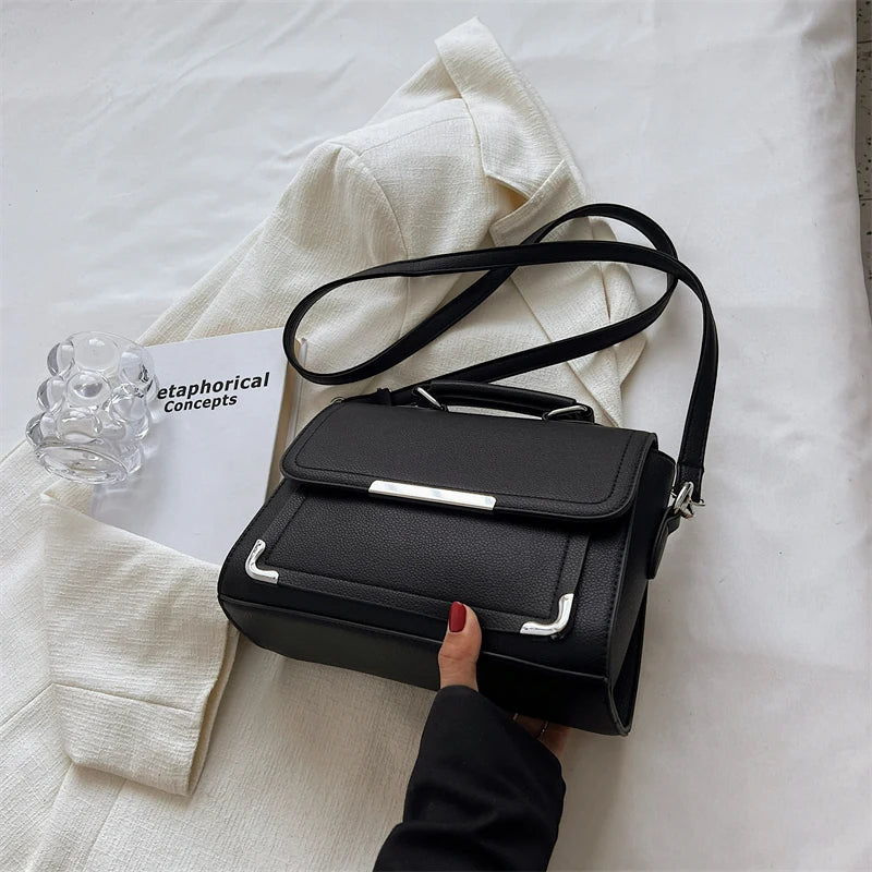 Solid PU Crossbody Bag Winter Lady Handbags with Short Handle