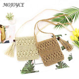 Tassel Shoulder Crossbody Handbags Woven Summer Beach Hollowed Messenger Bags