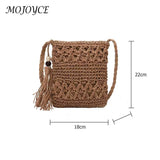 Tassel Shoulder Crossbody Handbags Woven Summer Beach Hollowed Messenger Bags