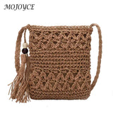 Tassel Shoulder Crossbody Handbags Woven Summer Beach Hollowed Messenger Bags