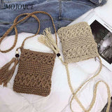 Tassel Shoulder Crossbody Handbags Woven Summer Beach Hollowed Messenger Bags
