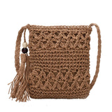 Tassel Shoulder Crossbody Handbags Woven Summer Beach Hollowed Messenger Bags