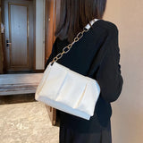Women Pleated PU Leather Shoulder Underarm Bags Casual Square