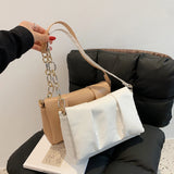 Women Pleated PU Leather Shoulder Underarm Bags Casual Square