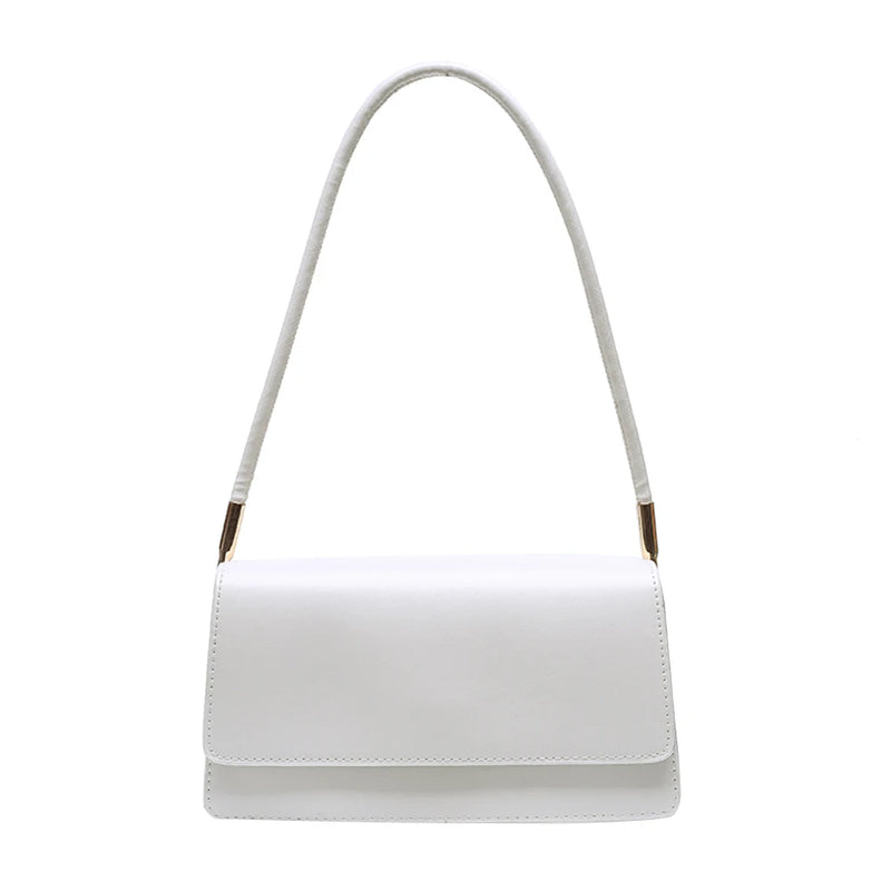 Solid PU Leather Flap Small Top-Handle Shoulder Bag