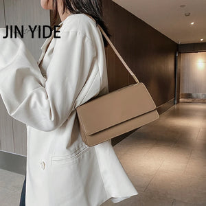 Solid PU Leather Shoulder Bag Flap Top-Handle Tote