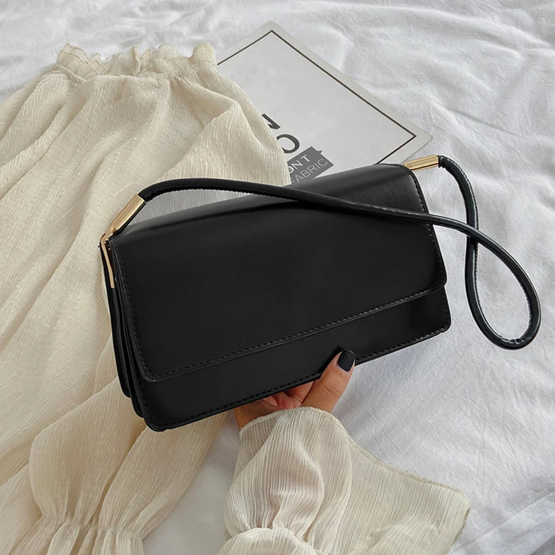 Solid PU Leather Shoulder Bag Flap Top-Handle Tote