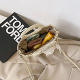 Solid Portable Straw Woven Bag Women Lace Bow Hand-Woven Diagonal Bag