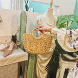 Girls Straw Handbag Woven Rattan Round Handle Bags