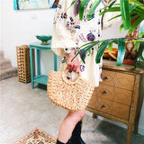 Girls Straw Handbag Woven Rattan Round Handle Bags