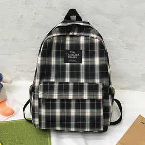 Striped Backpack Women Student Plaid School Bag Teenage Girls Travel Laptop