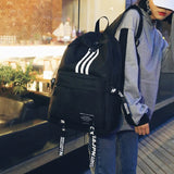 Striped Women Backpack Junior School Bag Harajuku Unisex Travel Girls Book
