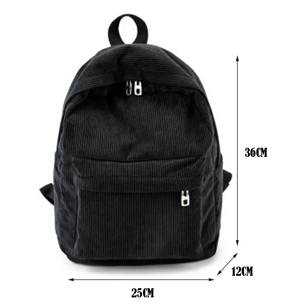 Corduroy School Backpacks Ladies Large Capacity Travel Rucksack Women