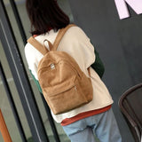 Corduroy School Backpacks Ladies Large Capacity Travel Rucksack Women