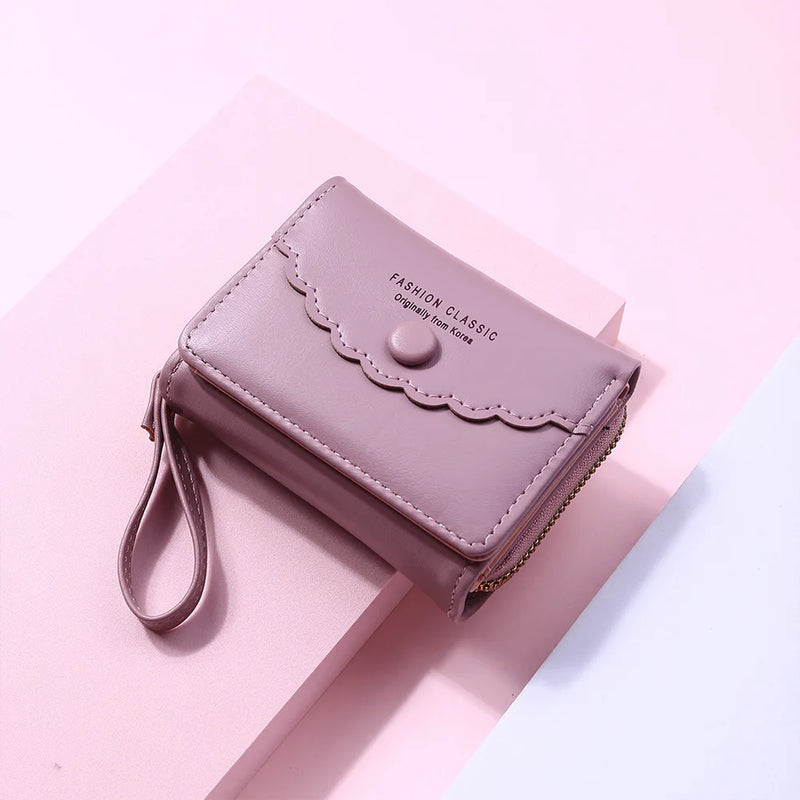 Women's Short Wallet Clutch Tri-fold PU Leather Zipper Purse