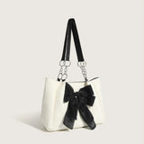 Women's Bow Shoulder Bag Solid Color Pleated Handbag