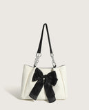 Women's Bow Shoulder Bag Solid Color Pleated Handbag